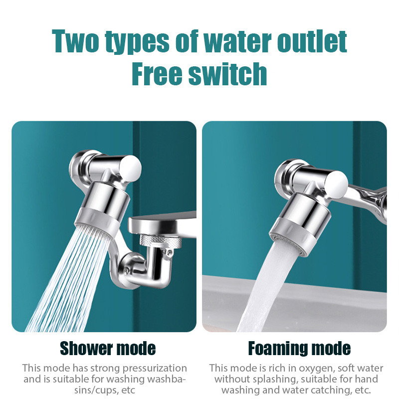 Универсален 1080° въртящ се кран, аератор, удължител, пластмасов филтър за пръски, кранове, барботерна дюза, роботизирана ръка за кухня, баня