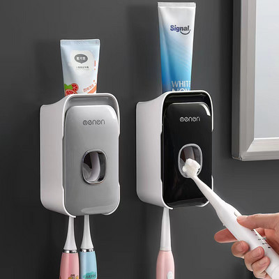 Магнитен стенен държач за четка за зъби, автоматичен дозатор за паста за зъби, място за съхранение на четка за зъби, аксесоари за баня