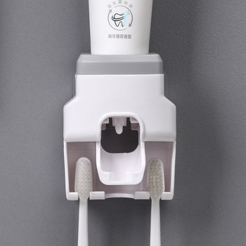 Автоматичен дозатор за паста за зъби Креативна стойка за стена и малък държач за четка за зъби Изстисквачка за паста за зъби за семейна баня с душ