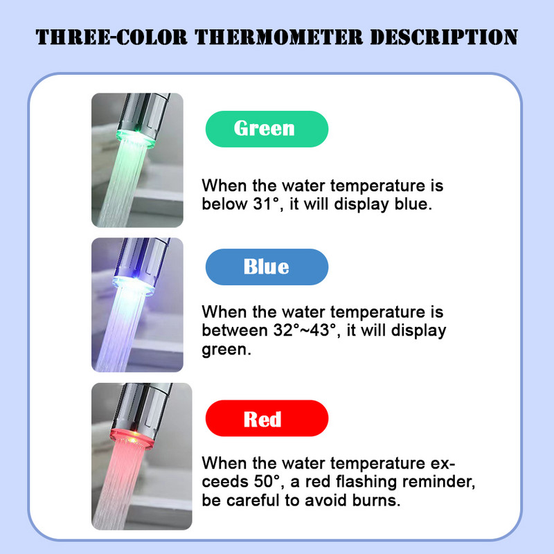 LED rotacija od 1440°, produžni nastavak za slavinu, metalni bakar, temperaturno osjetljiva slavina u 3 boje, univerzalni priključak za kuhinju i kupaonicu