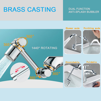 Višenamjenski 1440°/1080° rotirajući produžni produžetak za kuhinjsku slavinu, umivaonik, filtar otporan na prskanje vode iz slavine s dva izlazna načina
