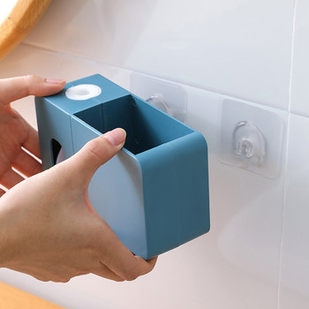 Стенен монтаж Автоматичен дозатор за паста за зъби Изстисквачка Прахоустойчив Държач за четка за зъби Поставка за съхранение на баня Аксесоари за баня