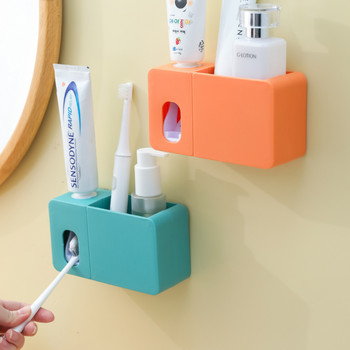 Βάση τοίχου 2 σε 1 Διανομέας οδοντόκρεμας με θήκη οδοντόβουρτσας Αυτόματο Στίφτης οδοντόκρεμας Organizer μπάνιου Αξεσουάρ μπάνιου