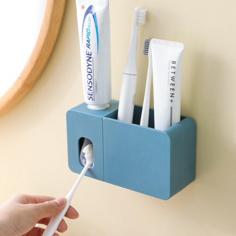 Zidni nosač 2 u 1 dozator paste za zube s držačem četkice za zube Automatski stiskač paste za zube Organizator za kupanje Kupaonski pribor