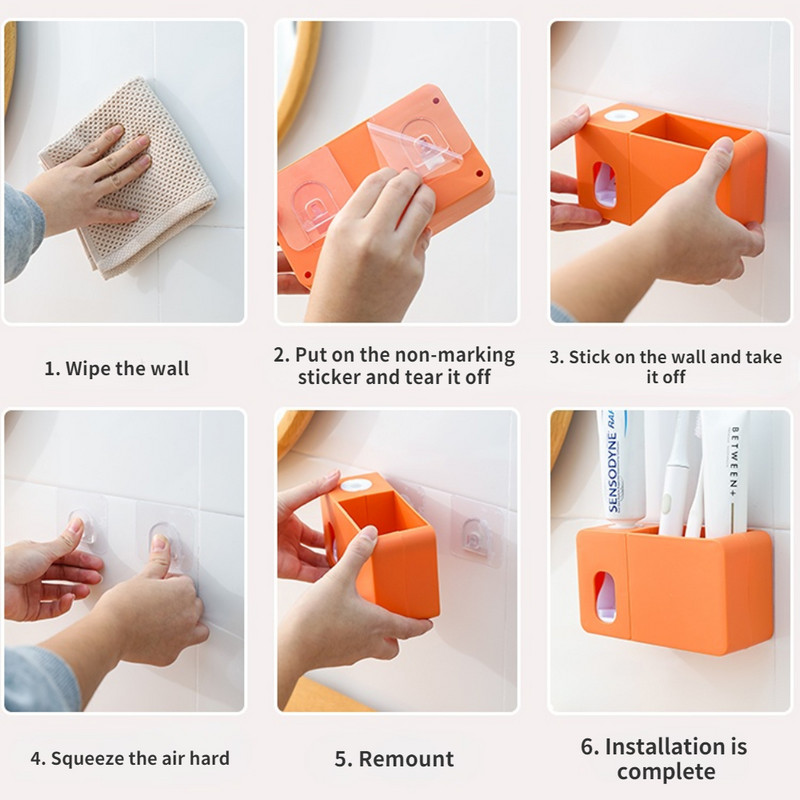 Zidni nosač 2 u 1 dozator paste za zube s držačem četkice za zube Automatski stiskač paste za zube Organizator za kupanje Kupaonski pribor