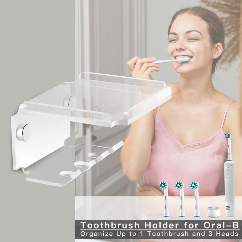 Elektrinio dantų šepetėlio laikiklio stovas Akrilinis dantų šepetėlio galvutės stovas Daugiafunkcis sieninis laikiklis, erdvę taupantis elektrinis dantų šepetėlis