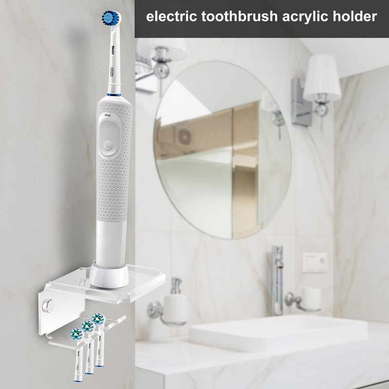 Elektrinio dantų šepetėlio laikiklio stovas Akrilinis dantų šepetėlio galvutės stovas Daugiafunkcis sieninis laikiklis, erdvę taupantis elektrinis dantų šepetėlis