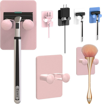 Držač za brijanje za tuš, samoljepljive podesive kuke, vodootporni držač za brijač za kupaonicu u kuhinji - 2 paketa (roza)