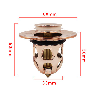 Univerzalni bakreni odvod za umivaonik s odbojnom jezgrom Filter od ružičastog zlata Hvatač dlačica Dezodorans Čep za kupanje Kuhinjski alat za kupaonicu