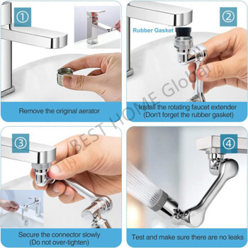 Ποιότητα περιστροφής 1080° Faucet Aerator Extender Πλαστικό φίλτρο πιτσιλίσματος Faucets Bubbler Nozzle για Επέκταση βρύσης μπάνιου κουζίνας