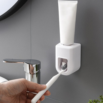 Автоматична поставка за изстисквачка за паста за зъби, самозалепваща се, монтирана на стена, държач за изстисквачка за паста за зъби, прахоустойчива, подвижна за домашна баня