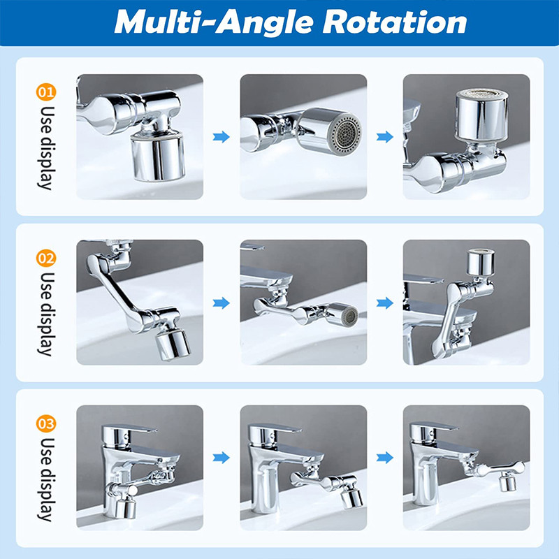 Plastična višenamjenska rotacijska produžna slavina, srebrna, 2 načina rada, umivaonik, rotirajući produžni nastavak za slavinu, univerzalni nastavak za kupaonsku slavinu