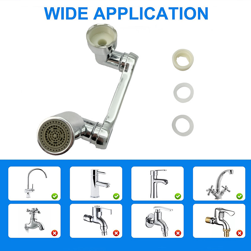 Plastična višenamjenska rotacijska produžna slavina, srebrna, 2 načina rada, umivaonik, rotirajući produžni nastavak za slavinu, univerzalni nastavak za kupaonsku slavinu