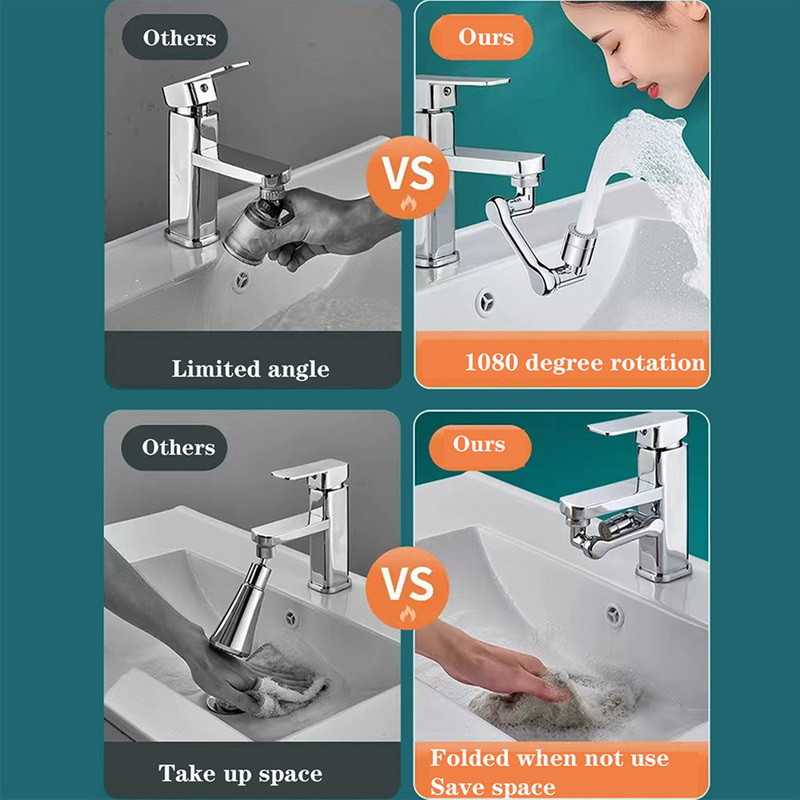 1080° Alloy Univerzalna rotacijska glava raspršivača za slavine za produžne slavine Perlator Mlaznica s mjehurićima Kuhinjska slavina Robotska ruka za umivaonik
