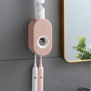 Залепващ автоматичен комплект за изстискване на паста за зъби, монтиран на стената държач за паста за зъби, поставка за четка за зъби, стенна изстисквачка за паста за зъби