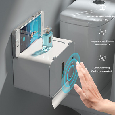 Автоматичен диспенсър за тоалетна хартия Монтиран на стена интелигентен държач за тоалетна хартия Без пробиви Кутия за баня Аксесоари за баня