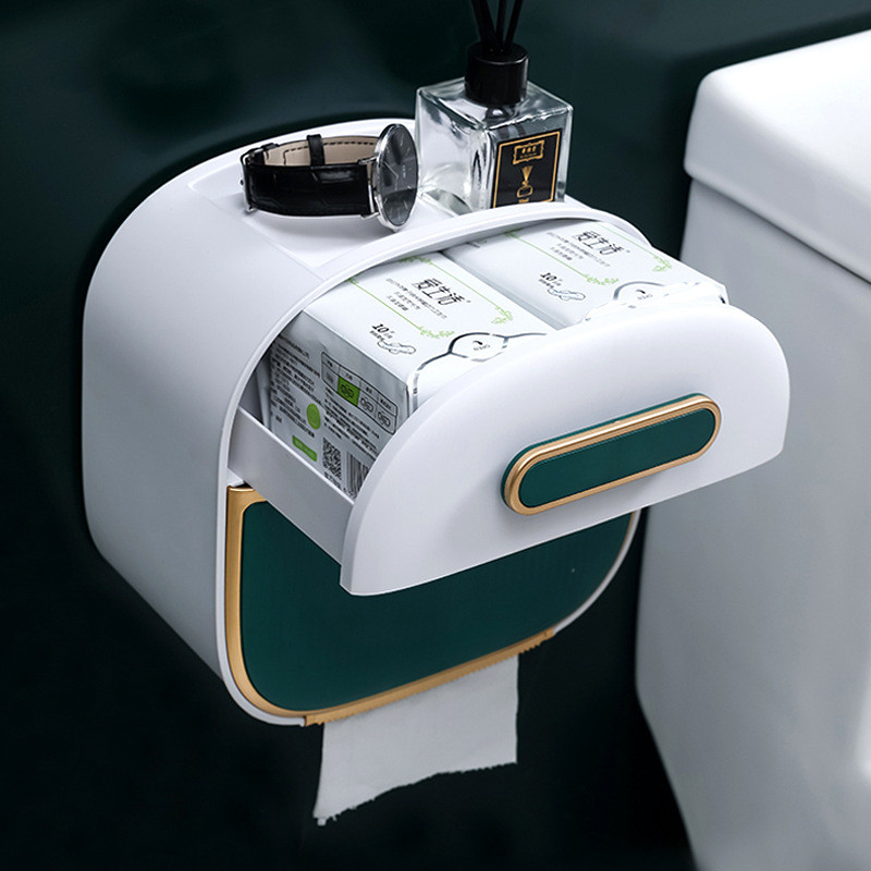 Zidni držač toaletnog papira Vodootporna polica za pohranu mobilnog telefona Stalak za pohranu toaletnog papira Kutija za kupaonske maramice 2 boje
