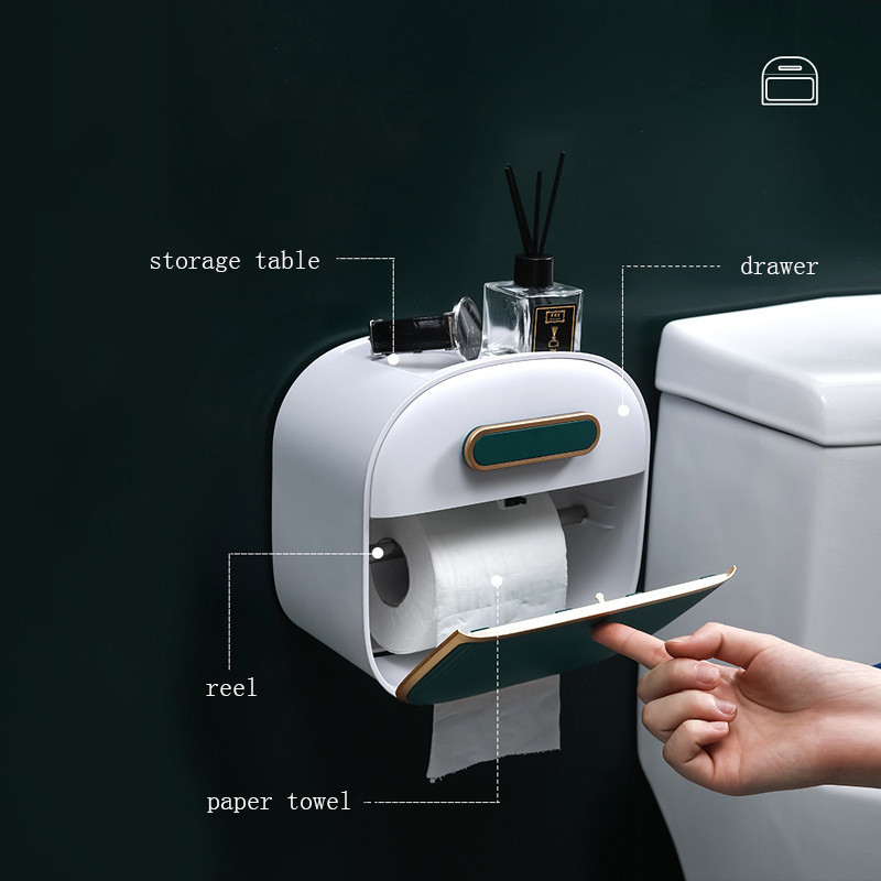 Zidni držač toaletnog papira Vodootporna polica za pohranu mobilnog telefona Stalak za pohranu toaletnog papira Kutija za kupaonske maramice 2 boje