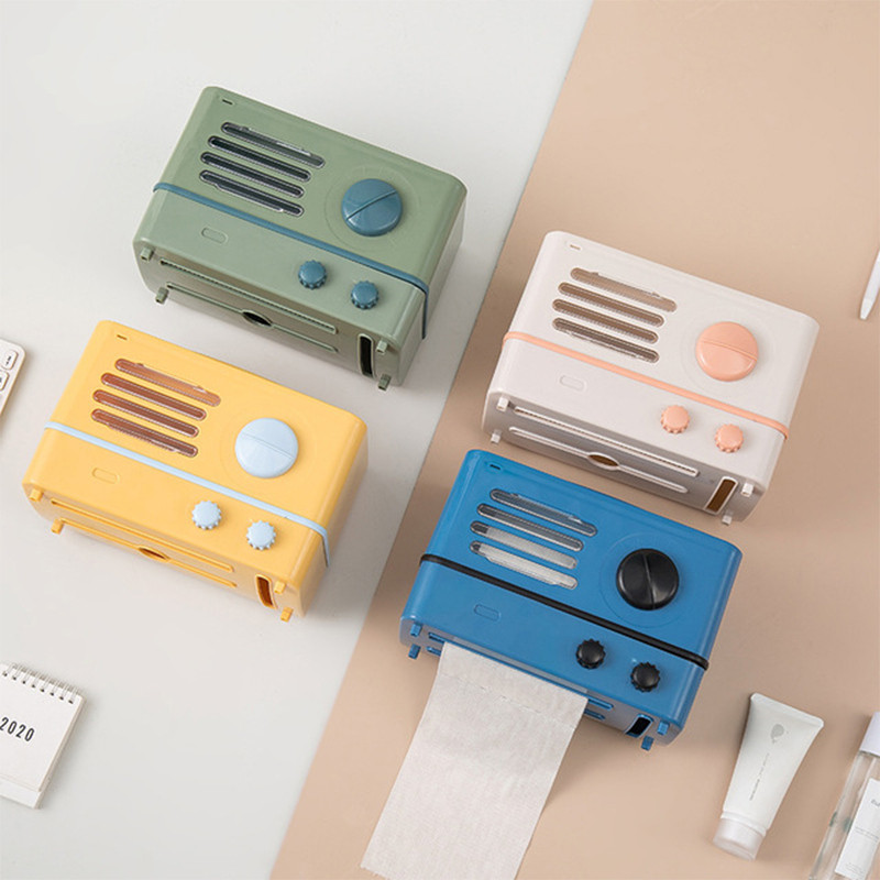 Retro radijo audinių dėžutė, sieninis tualetinio popieriaus laikiklis, vandeniui atsparus ritininio popieriaus vamzdis, laikymo padėklas, laikymo stovas, vonios kambario gaminys