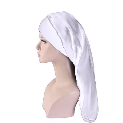 Ilga satininė miegui skirta kepurė Šilkinė miego kepurė su plačia elastine juostele Laisva naktinė kepurė moterims kasoms garbanotiems plaukams natūralūs plaukai