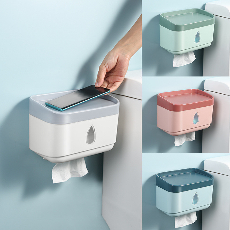 Zidni držač toaletnog papira Vodootporna kutija za pohranu Pladanj Kutija za maramice Stalak za rolu papira 4 boje Kupaonski pribor