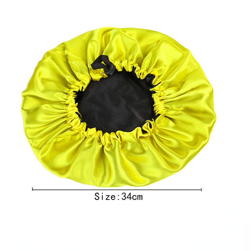 Podesiva dvoslojna noćna kapa od satenskog šešira, dvostrana ženska okrugla kapa za tuširanje, šešir od poliestera za spavanje, puna crna podstava