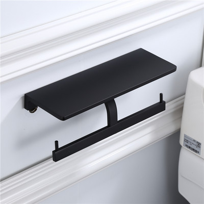 Zidni crni držač toaletnog papira Držač svilenog papira Držač role s policom za odlaganje telefona Kupaonski pribor