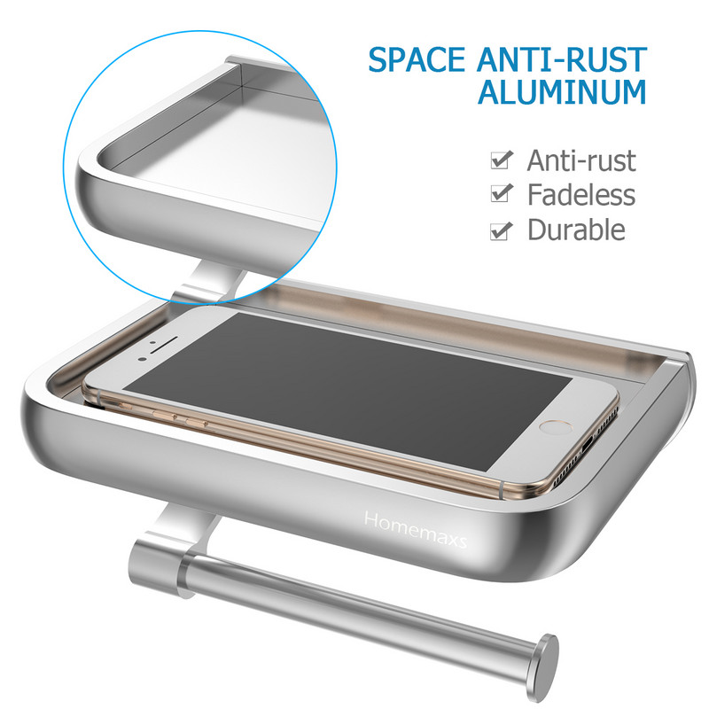 Zidni držač toaletnog papira Aluminijski stalak za papirnate maramice Dozator toaletnog papira s policom za odlaganje telefona za kupaonski organizator