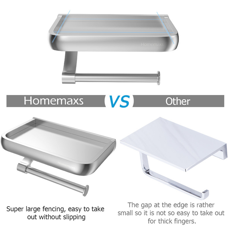 Zidni držač toaletnog papira Aluminijski stalak za papirnate maramice Dozator toaletnog papira s policom za odlaganje telefona za kupaonski organizator