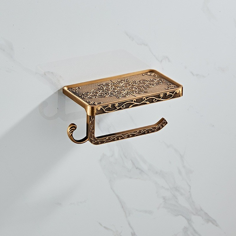 Oprema za kupaonicu Držač za mobilni telefon od bijelog papira Prostorni aluminijski antikni držač za role s policom Kutija za toaletni papir Zidni nosač