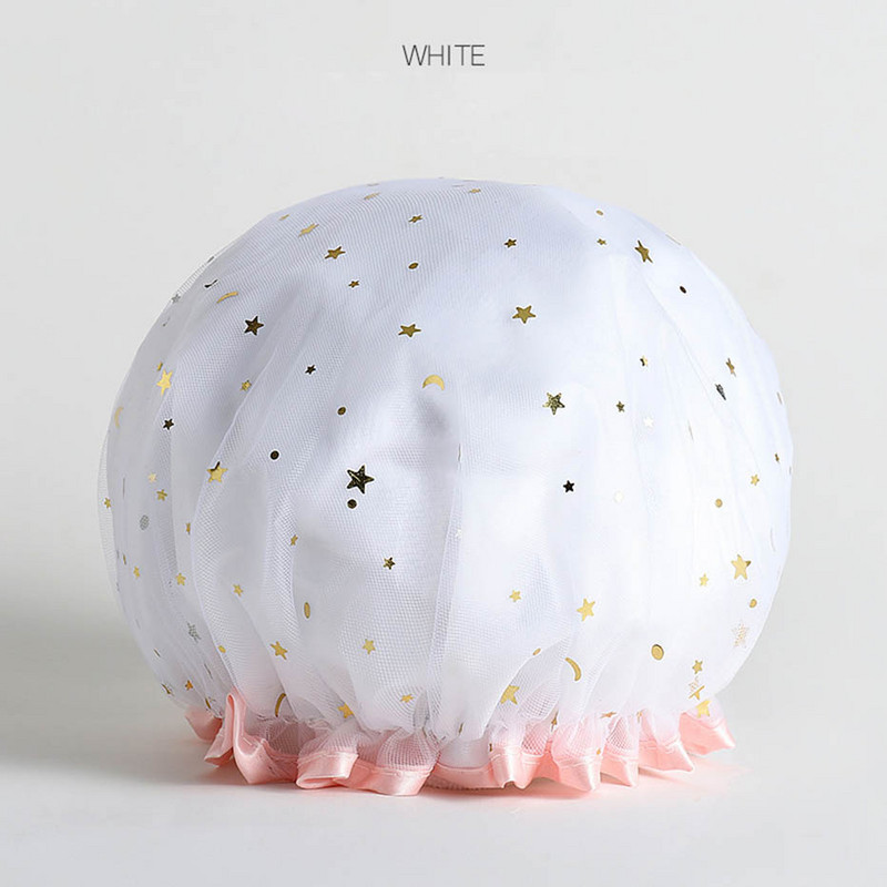 Ūdensnecaurlaidīgas dušas cepures Divslāņu elastīga vannas cepure Putekļu necaurlaidīgs dūmu necaurlaidīgs šampūns poliestera biezs matu pārklājs sievietēm piederumi