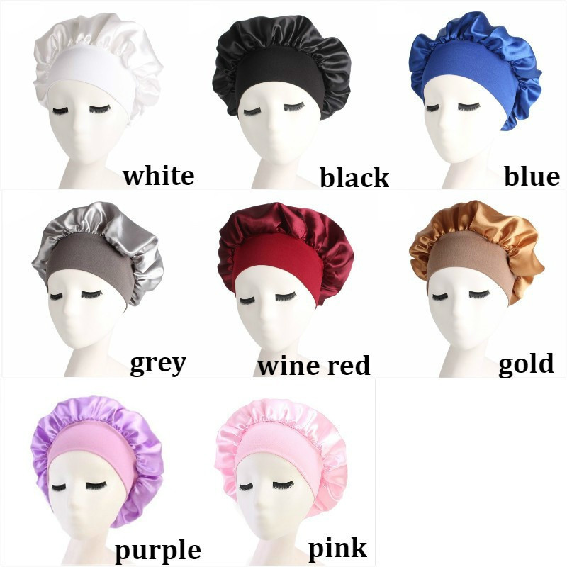 Ženska satenska noćna kapa širokog oboda Noćna kapa za spavanje Kapa za njegu kose Noćna kapa za spavanje za kovrčavu kosu Elastični dodaci za frizuru