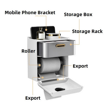 Непробиваем водоустойчив държач за тоалетна хартия Поставка за хартиени кърпи Стенен рафт за баня Кутия за съхранение Преносим багажник