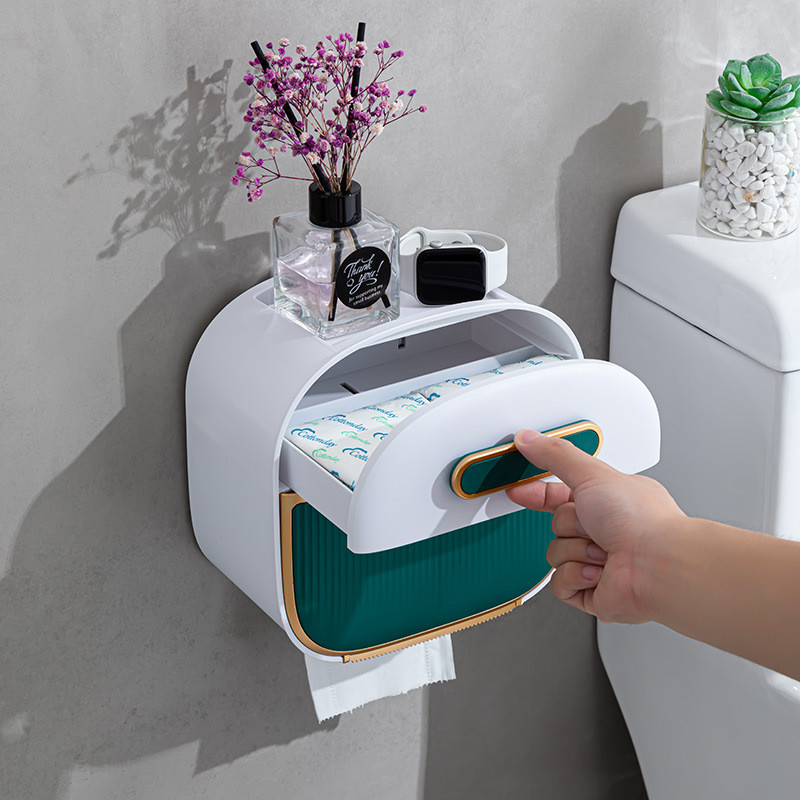 Kutija za toaletne maramice Držač za zidne maramice Dvoslojni držač papira bez bušenja Kućna kupaonska potrepština Kutija za stol za pohranu telefona