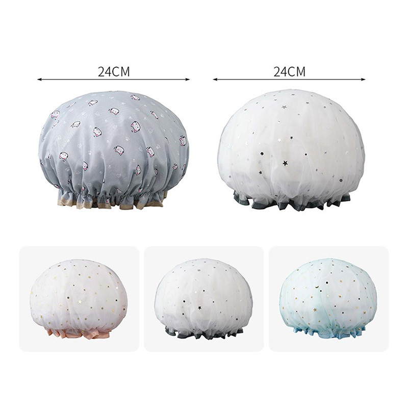 Divu slāņu dušas vāciņš ūdensizturīgs sieviešu virtuves ūdensizturīgs dūmu necaurlaidīgs ūdensizturīgs peldēšanai pieaugušo sieviešu šampūns, pūkains zibspuldze