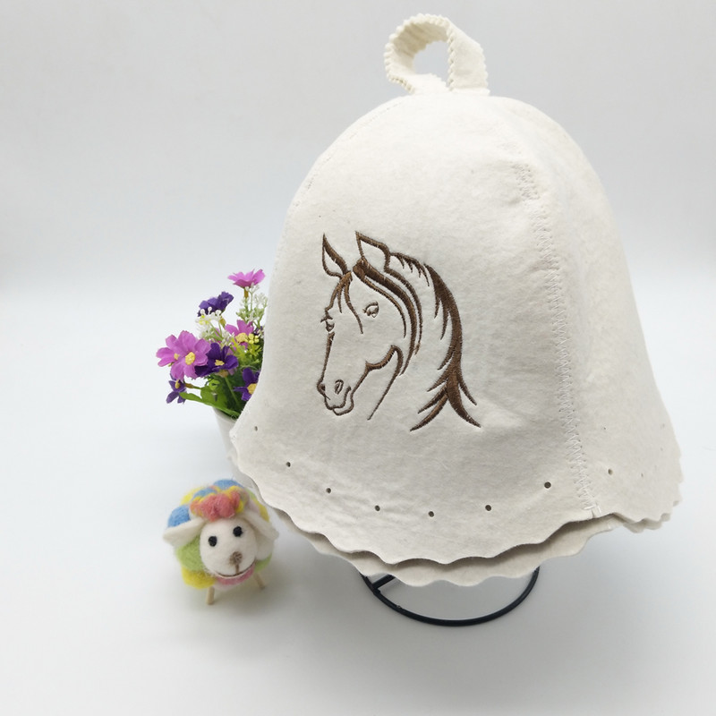 Grynos vilnos veltinio pirties kepurė Russian Banya kepurė, išsiuvinėta dušo kabinai galvos apsaugai saunos garų priedai