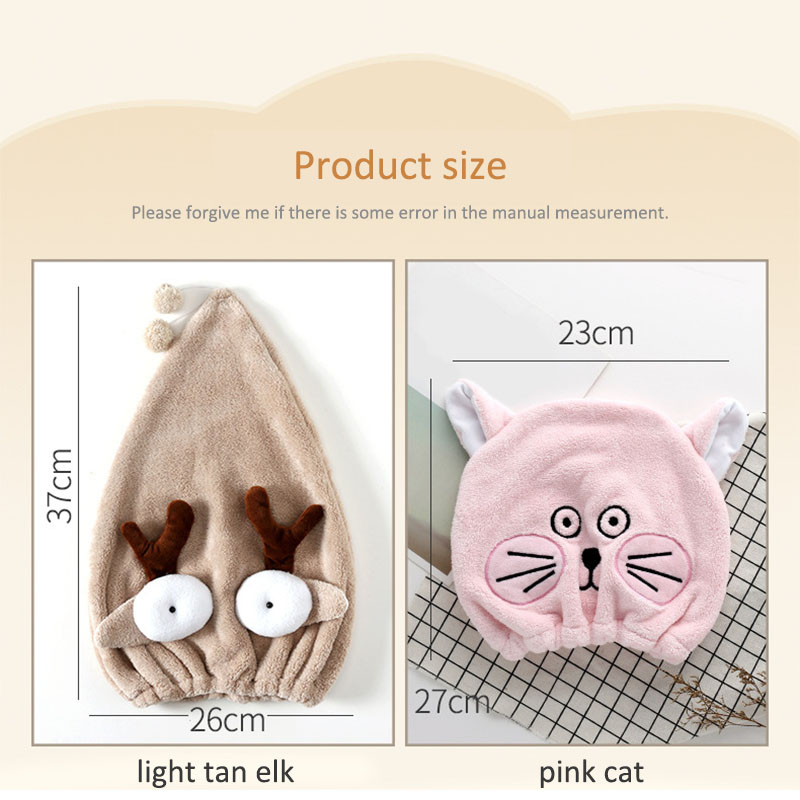 Slatka crtana kapa za tuširanje Turban za kosu od koraljnog flisa Kapa za kupaonicu Prijenosna ženska kapa za suhu kosu Brzosušivi omotani ručnik 1 kom.