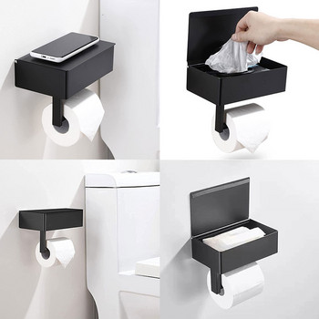 Държач за тоалетна хартия от неръждаема стомана с рафт Дозатор за мокри кърпички за баня с промиване Монтиране на стена WC хартия Държач за телефон Кутии за кърпички