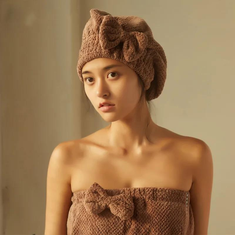 Ātra matu žāvēšana vannas dvieļu spa Bowknot Wrap dvieļu vāciņš Vannas istabas piederumi Biezi pārsegi sievietēm Dizaina dušas vāciņš