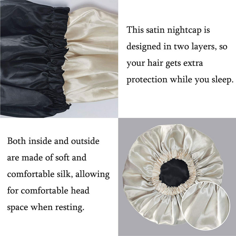 2u1 Dvostruki sloj za zimski šešir Saten Cheveux Nuit Noćna kapa za kosu Ženska jednobojna kapa za spavanje Noćna kapa za spavanje Unisex