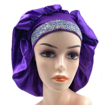 Luksuzna ženska kapa za tuširanje sa vještim dijamantom, elastična jednobojna tkanina sa šeširićem od satenske svile, kapica za kupanje, kapa za spavanje