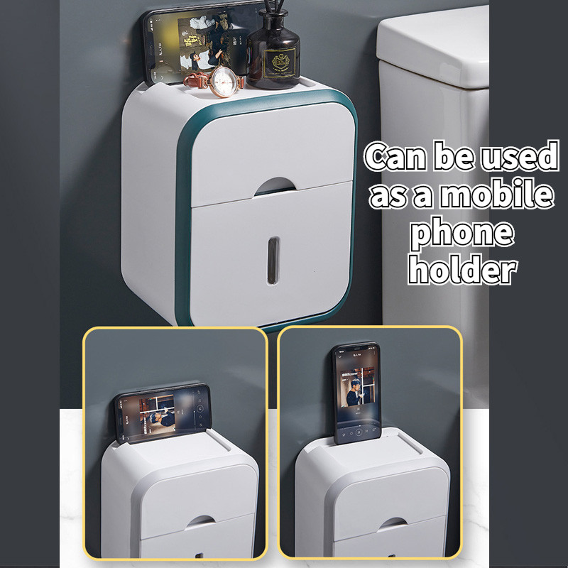 Augstas kvalitātes tualetes papīra kastīte bez perforatora salvešu turētājs, ūdensnecaurlaidīgs glabāšanas statīvs pie sienas stiprināms vannas istabas tualetes piederumu uzglabāšanas kaste