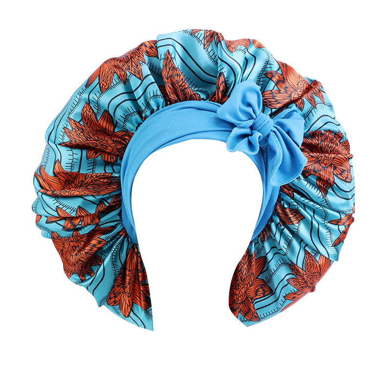 Capota de dormit extra mare din satin Boneta de par pentru femei model african cu imprimeu Ankara Bonete cu coada lunga Caciula cu banda larga elastica