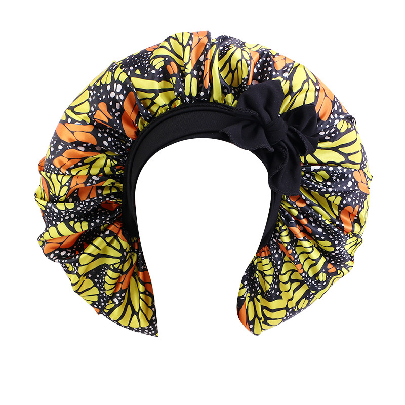 Capota de dormit extra mare din satin Boneta de par pentru femei model african cu imprimeu Ankara Bonete cu coada lunga Caciula cu banda larga elastica