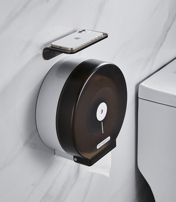 Дозатор за кърпички за баня Монтаж на стена Голям капацитет на ролка Тоалетна ролка за кърпи за ръце Прозрачен диспенсър за черна хартия