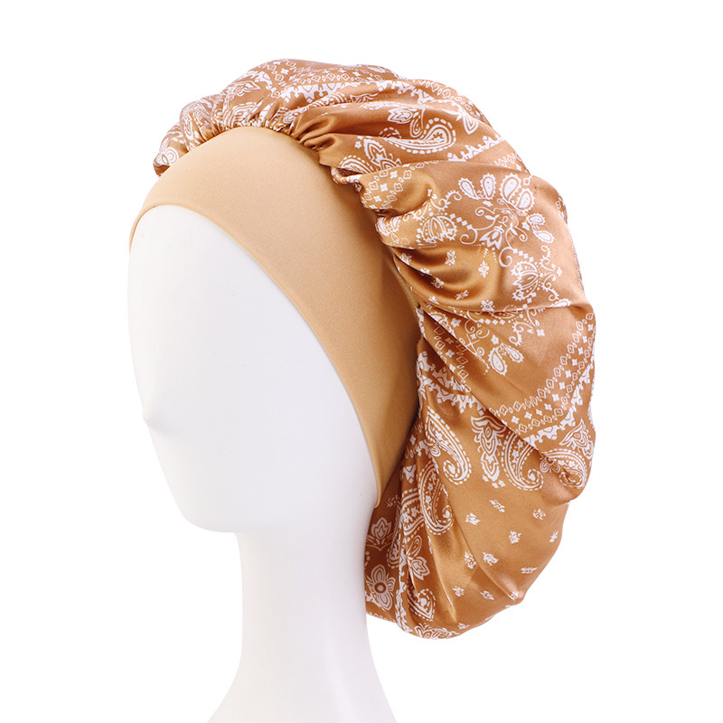 Nova mekana satenska kapa za glavu za žene za kemoterapiju Paisely uzorak Noćno spavanje Svilenkasti šešir Široka elastična traka Njega kose Pokrivalo za glavu Veleprodaja