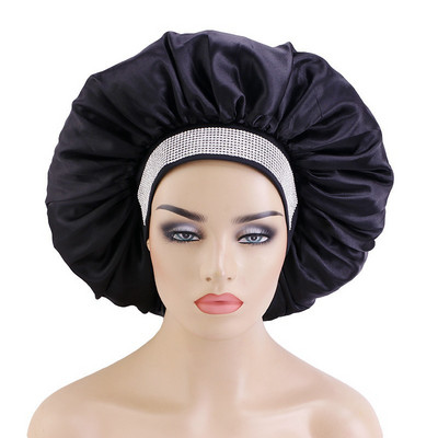 Sieviešu satīns, dimanti, pārsegi, miega vāciņš, elastīgs plats, tīras krāsas nakts cepures, matu vāki īpaši lielas galvas stīpas