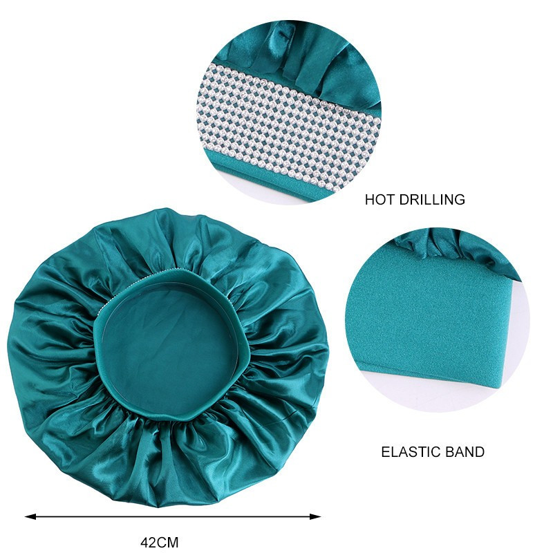 Sieviešu satīns, dimanti, pārsegi, miega vāciņš, elastīgs plats, tīras krāsas nakts cepures, matu vāki īpaši lielas galvas stīpas