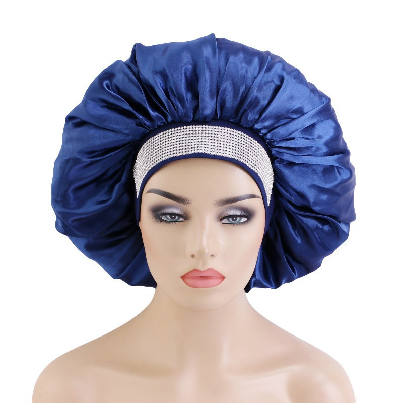 Sieviešu satīns, dimanti, pārsegi, miega vāciņš, elastīgs plats, tīras krāsas nakts cepures, matu vāki īpaši lielas galvas stīpas