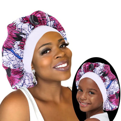 2 τμχ/ σετ Satin Bonnet Sleep Cap Mommy and Me Girl`s African print Child Turban Κάλυμμα για τα μαλλιά Baby Hat Αξεσουάρ μαλλιών